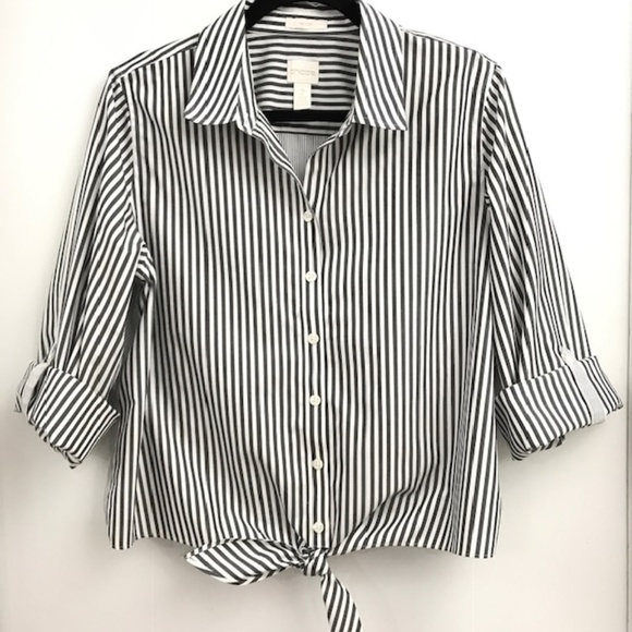 Chico's Tops - Chico's striped tie front button up blouse